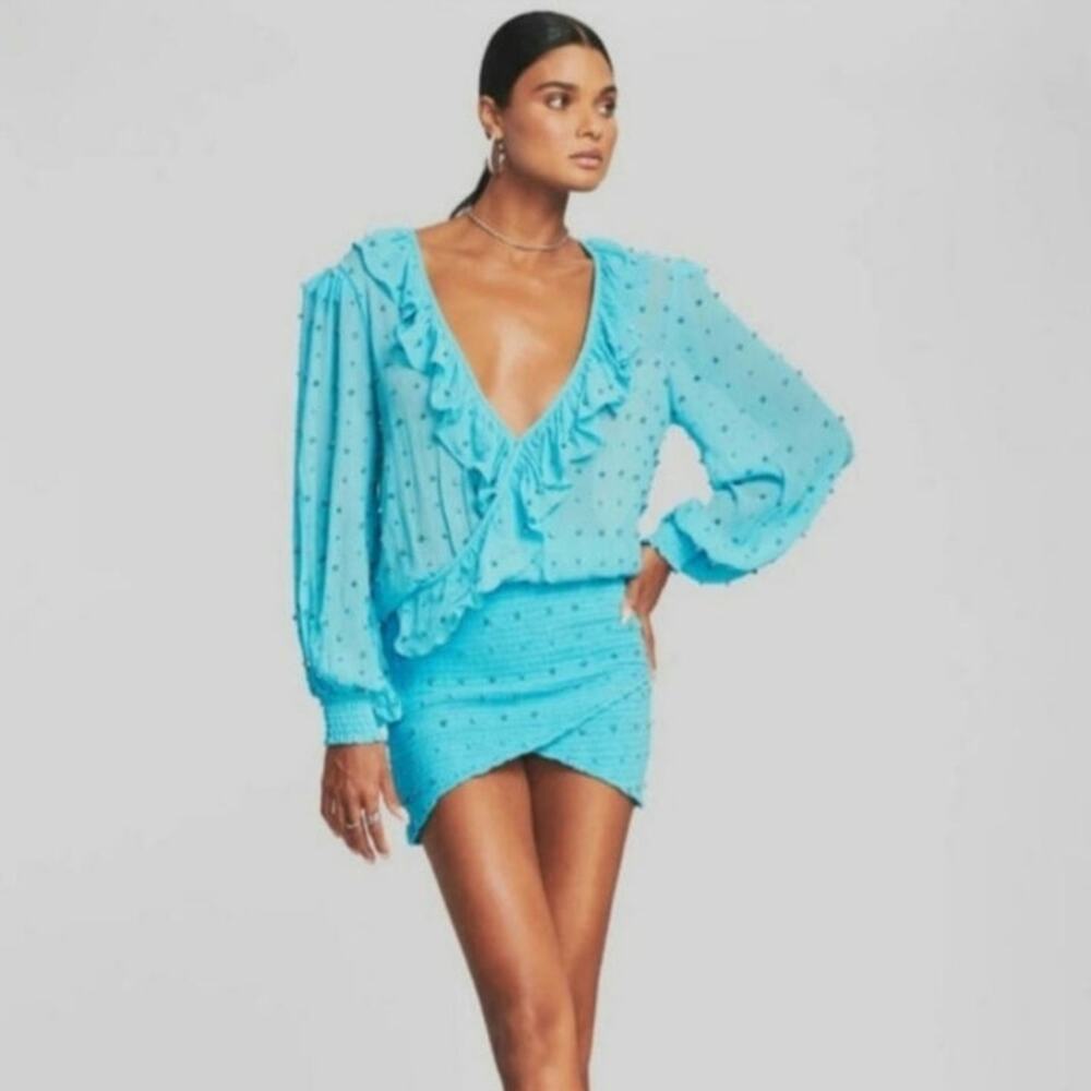Retrofete Lennon Embellished Silk Chiffon Dress in Blue Size XS NWT Crystal